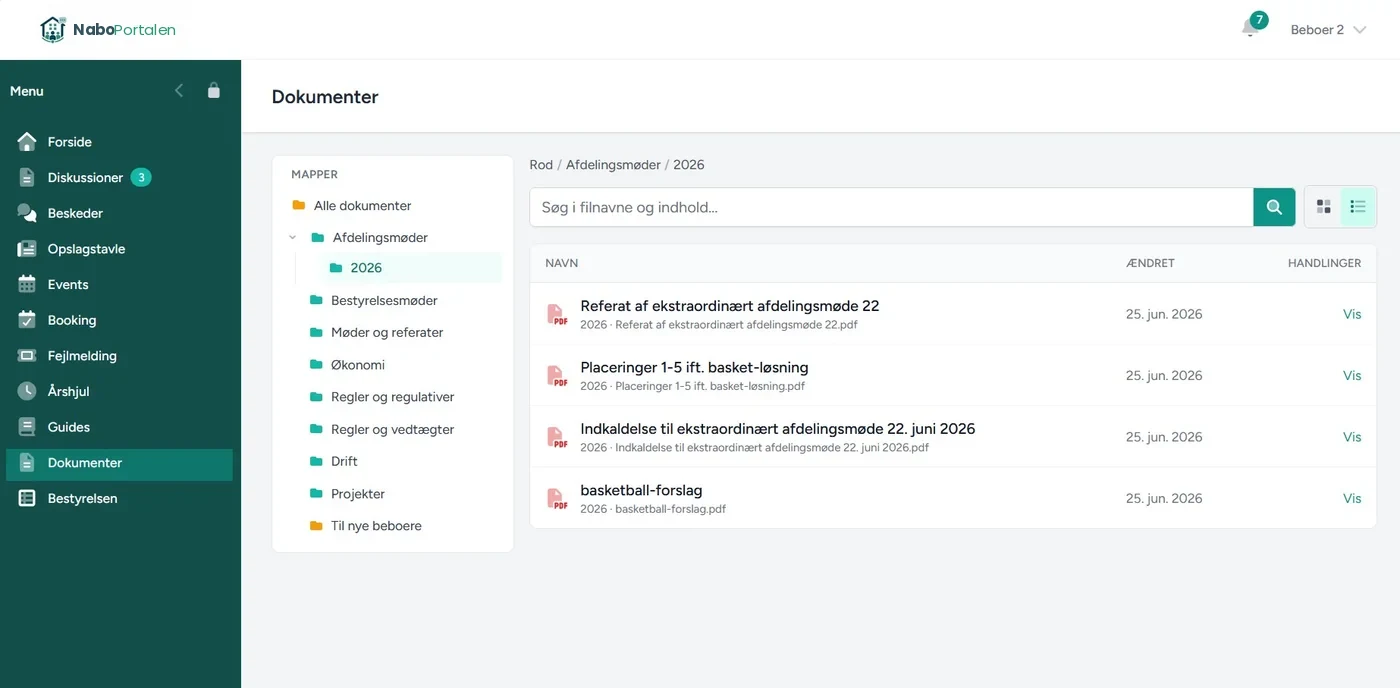 Søgning og filer i dokumentarkivet i NaboPortalen