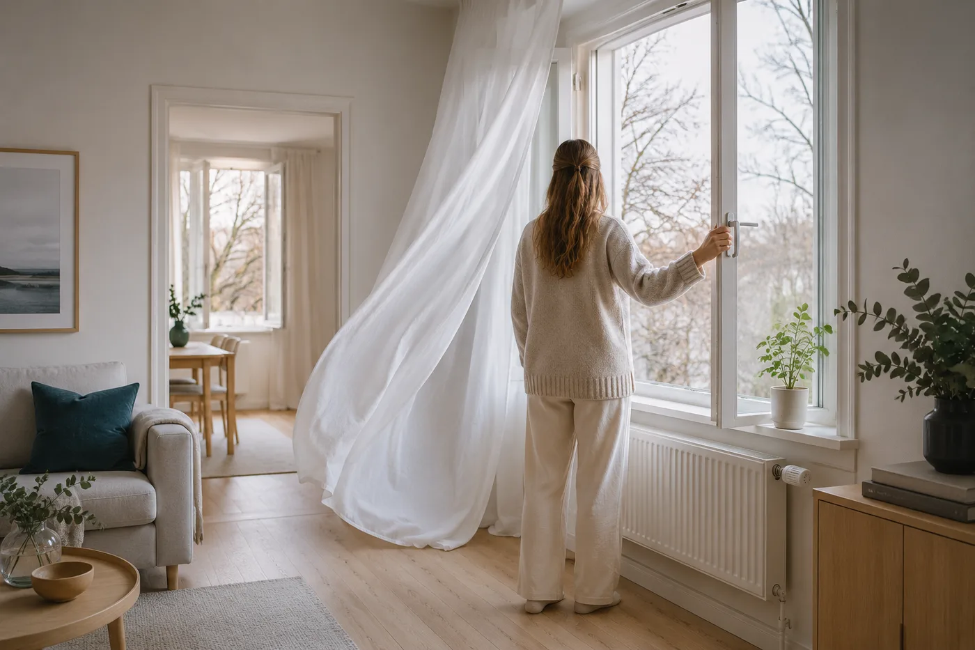 Illustration: Sådan lufter du rigtigt ud - 3 gange 5 minutter, ikke vinduet på klem