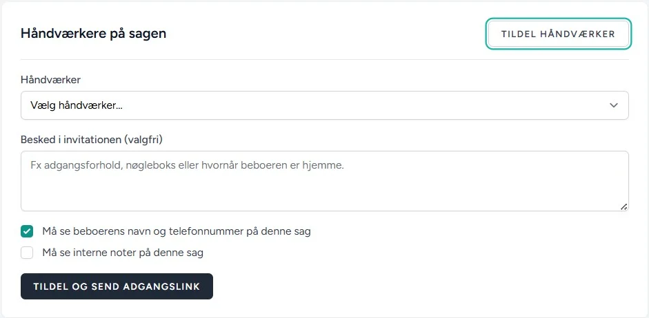 Tildel håndværker til en fejlmeldingssag direkte fra sagen i NaboPortalen