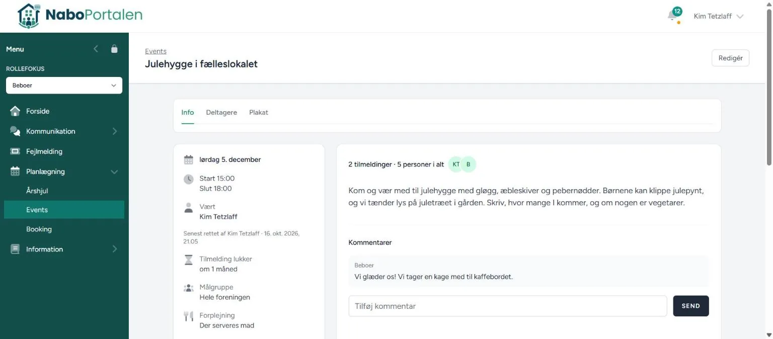 Du er tilmeldt – skærmbillede fra NaboPortalen