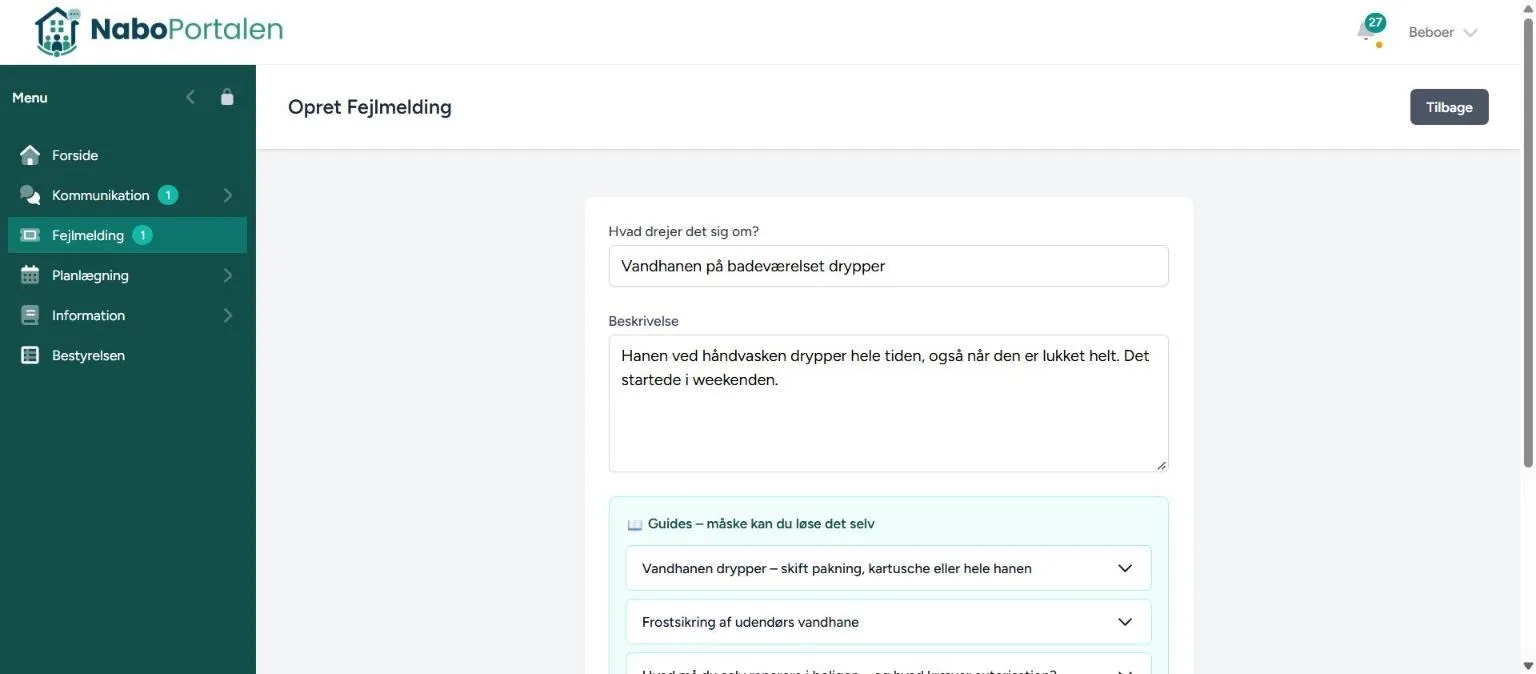 Meld fejl – skærmbillede fra NaboPortalen