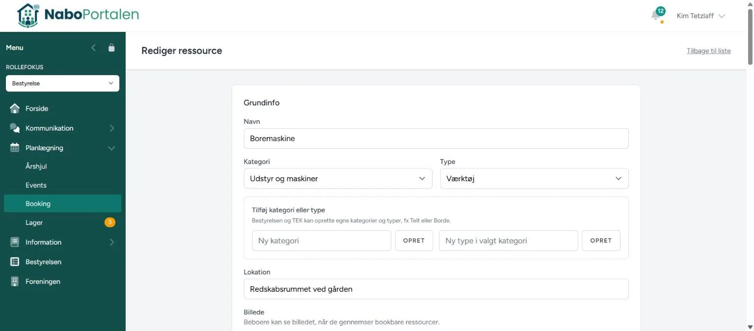 Rediger ressource – skærmbillede fra NaboPortalen