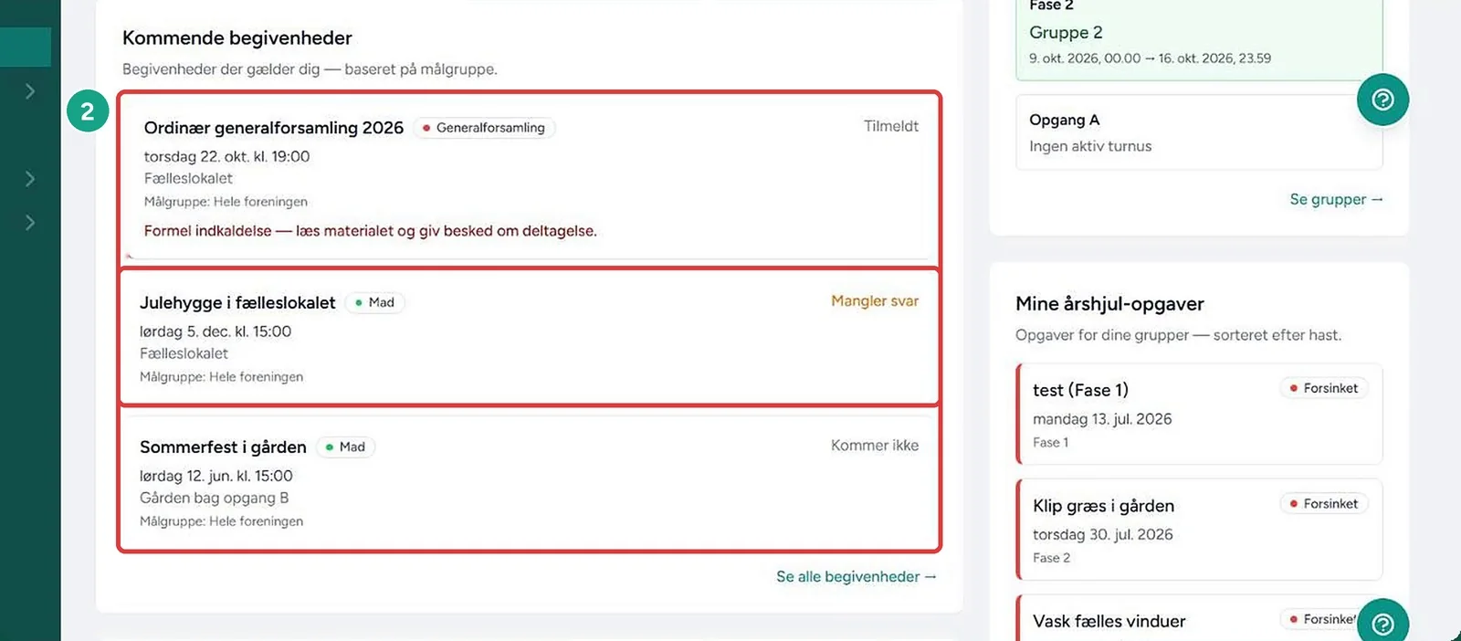 Kommende arrangementer – skærmbillede fra NaboPortalen