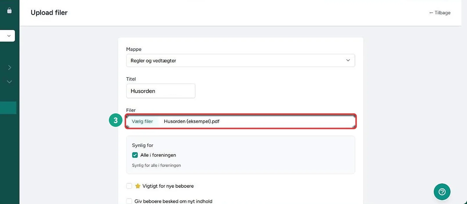Upload et dokument – skærmbillede fra NaboPortalen