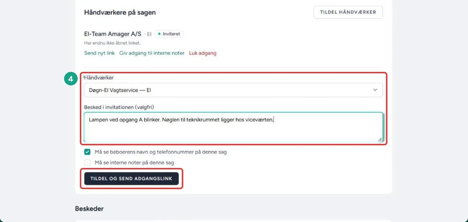 Adgangslink fra sagen – skærmbillede fra NaboPortalen